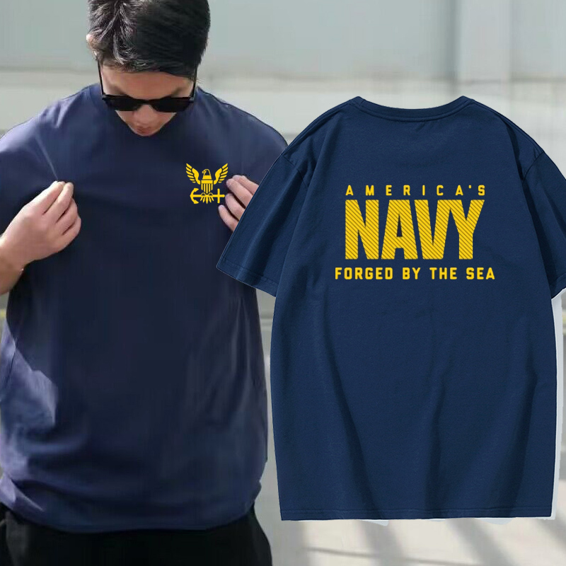 Navy United States Naval Academy T-Shirt Summer Tough Guy Outdoor Tactical Pure Cotton Short Sleeve Physical Training Top Trendy