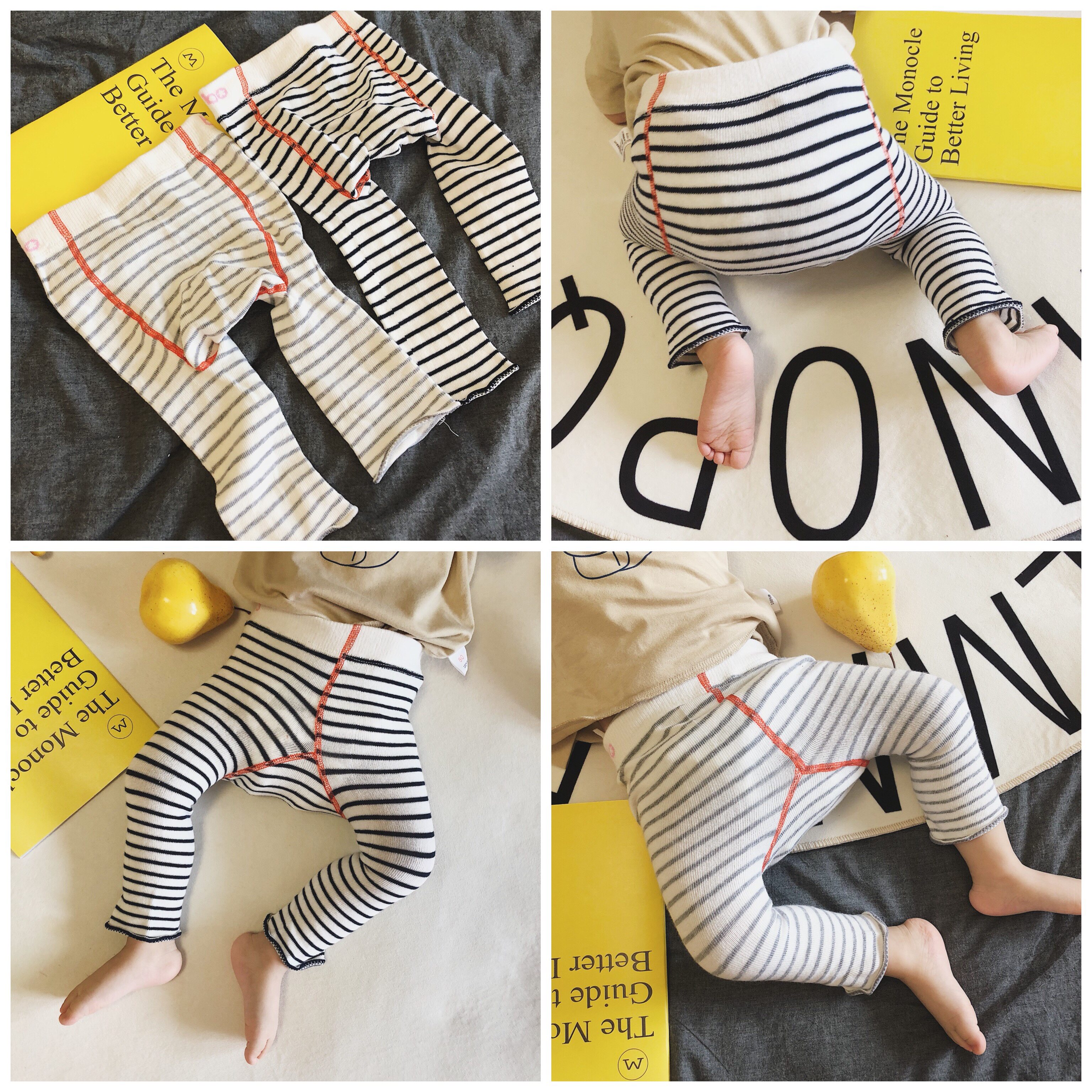 ins2019 new children male and female baby mesh red stripe large PP elastic beating bottom stripe knit 90% pants