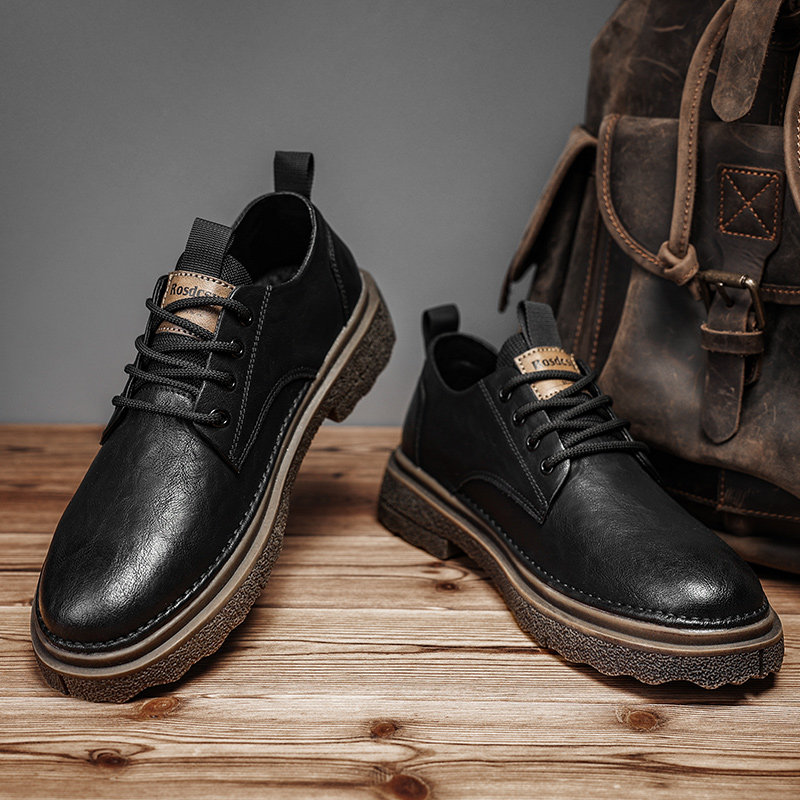 Men's Leather Shoes for Autumn and Winter, Men's Business Shoes, Black Retro Men's Casual Height-Increasing Martin Boots