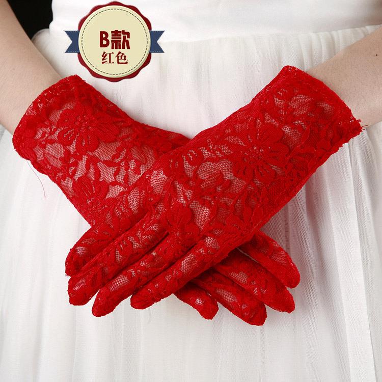 Red Lace Gloves for Women, Mesh Gloves for Performances, Dance, Bride, Wedding, Driving, Thin Style, Black and White