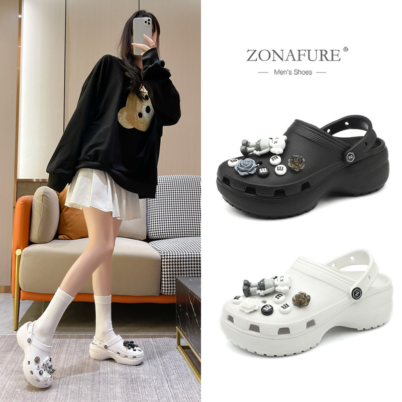 Zonaf cartoon diy hole shoes female summer stepping on shit feeling non-slip thick bottom beach shoes Baotou jelly sandals slippers