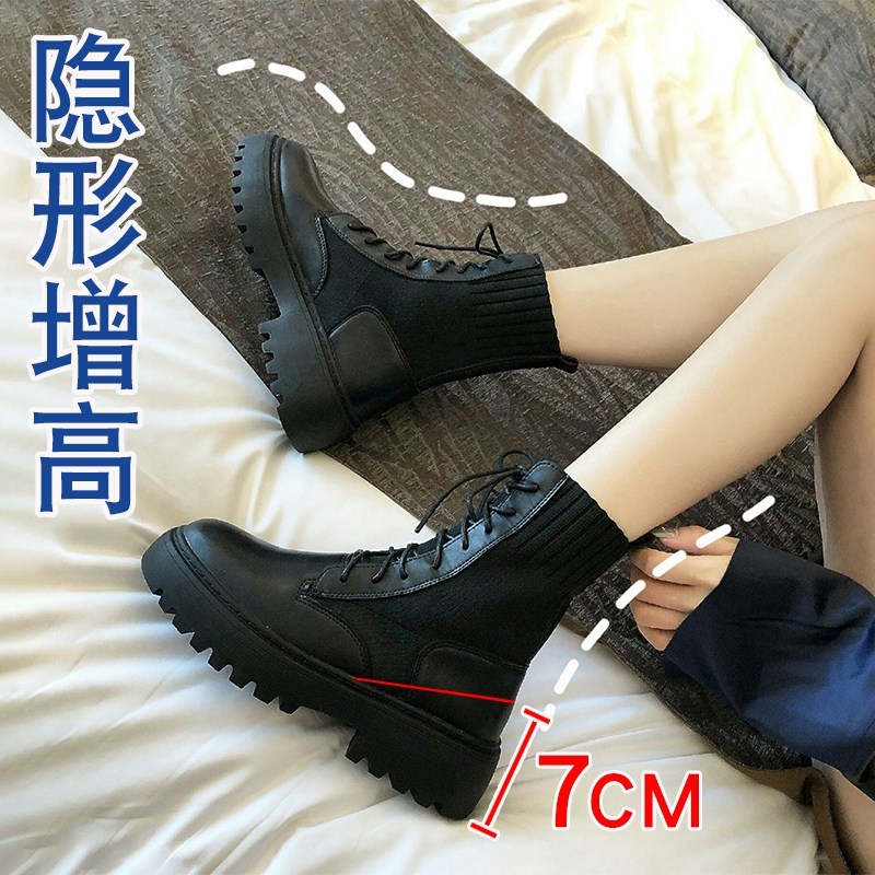 Thick-soled Martin boots women's leather thin boots inner heightened stewardess boots 2022 European popular short boots spring and autumn single boots