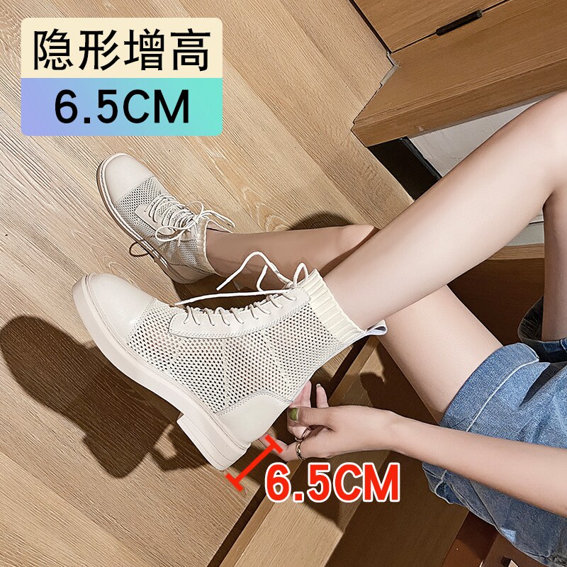 Martin Boots Summer Thin women's white short boots Women's boots Children small Hollowed-out Mesh Boots Breathable women's shoes heightening inside