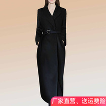 Hepburn wind long wool coat high - end temperament 2022 new autumn and winter menu clothes black