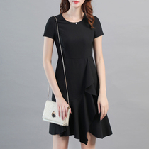 Hepburn wind small black skirt a short character wearing v-collar dress female summer skinny irregular dress