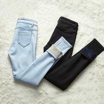 Korean version of velvet jeans womens nine-point pants thin tight winter high waist warm thick velvet pants pants