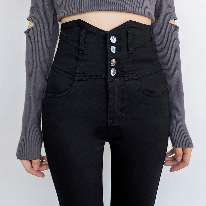 High waist black jeans woman 90% pants 2022 Summer new display slim fit high elastic tight fit small foot pencil pants