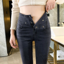 Smoke gray jeans womens western style gray trousers 2021 summer new student high waist stretch thin feet pants