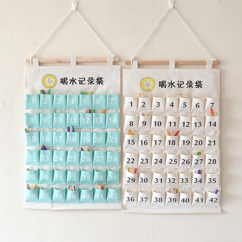 Kindergarten drinking water records bags of children's waterproof canvas collection bag garden record the number of cups of drinking water daily for young children