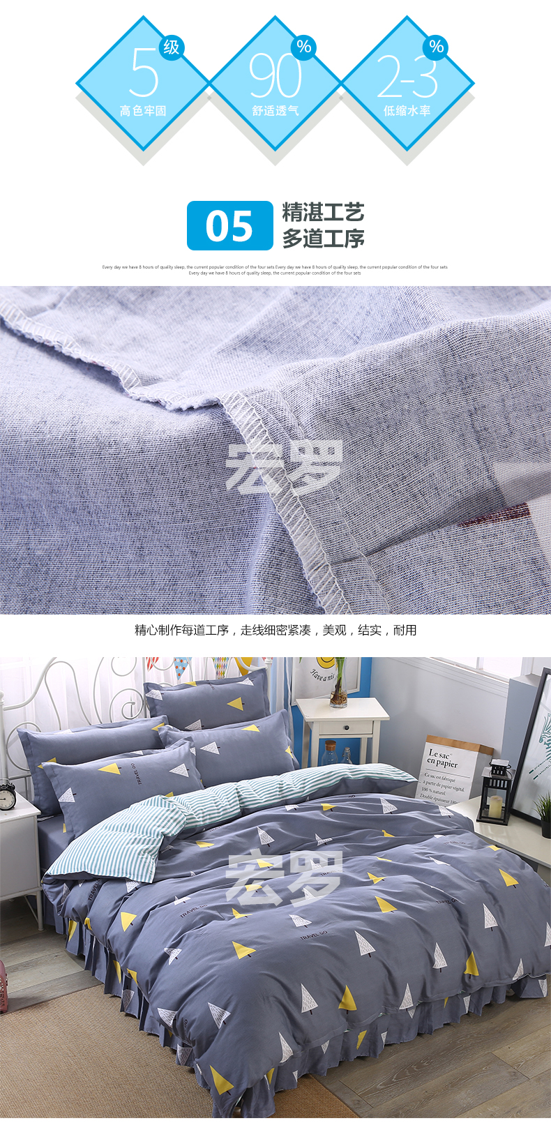 Bộ chăn ga gối cotton gồm bốn kiểu váy công chúa bằng vải cotton gối kèm chăn