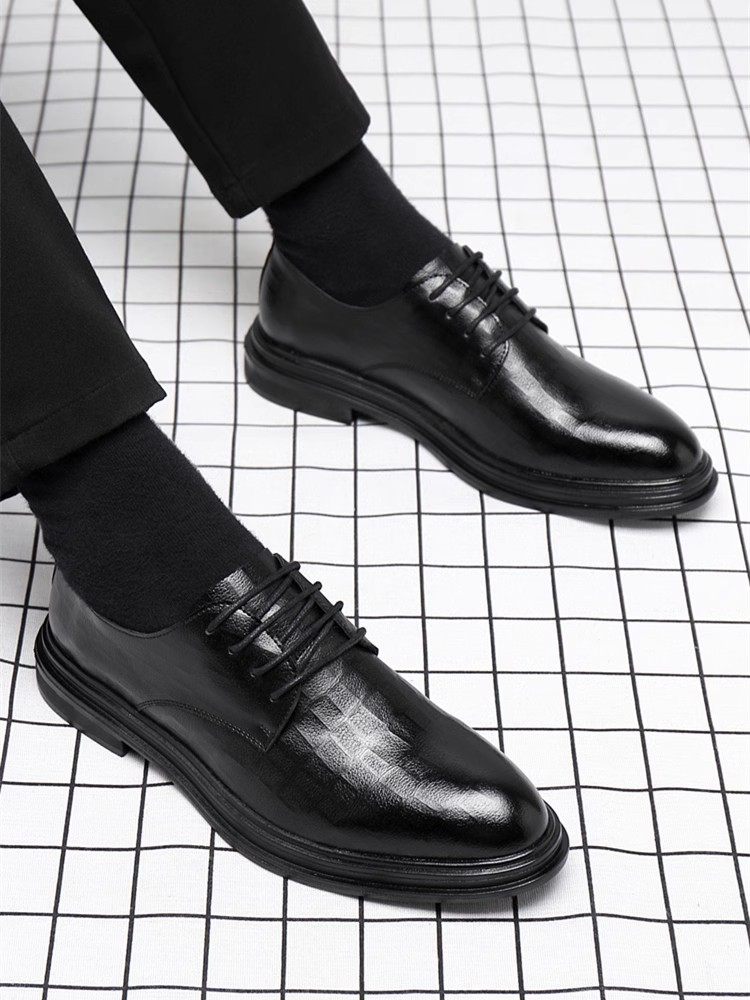 Autumn Leather Shoes for Men, Business Formal Wear, Genuine Leather, Soft Leather, Pointed Toe, Thick Sole, Casual Groomsmen, British Suit, Wedding Groom Shoes