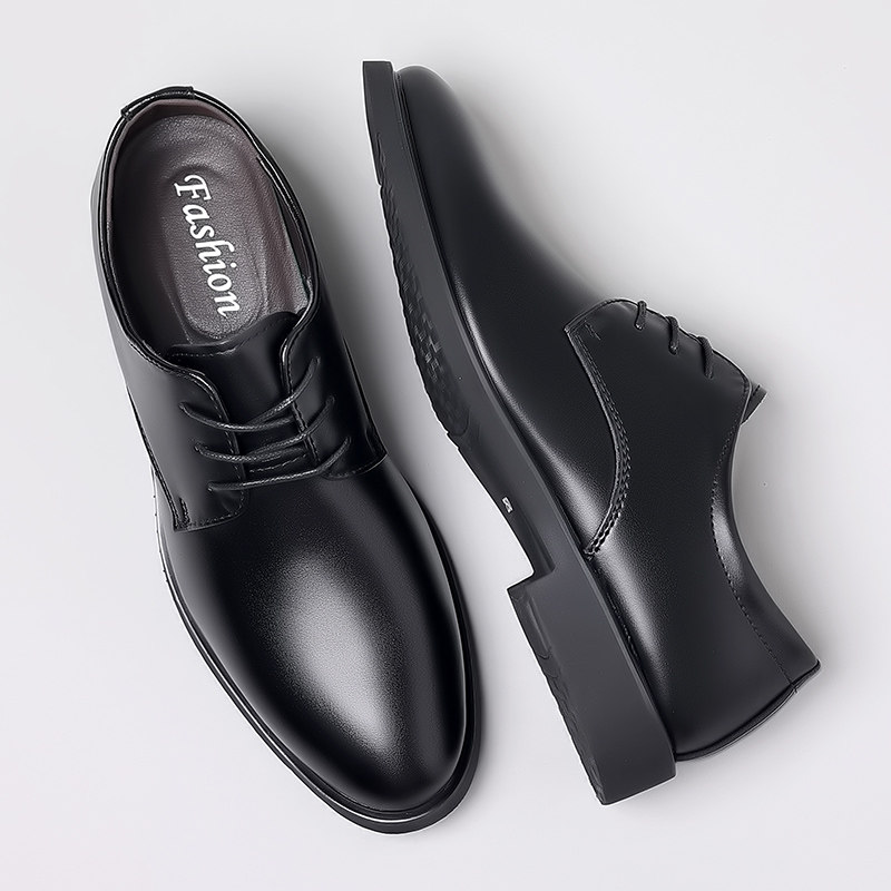 Men's Leather Shoes for Young People, Genuine Leather Formal Business Shoes, Soft Sole, Comfortable for Work, Pointed Toe, Casual Suit, Wedding Groom Shoes