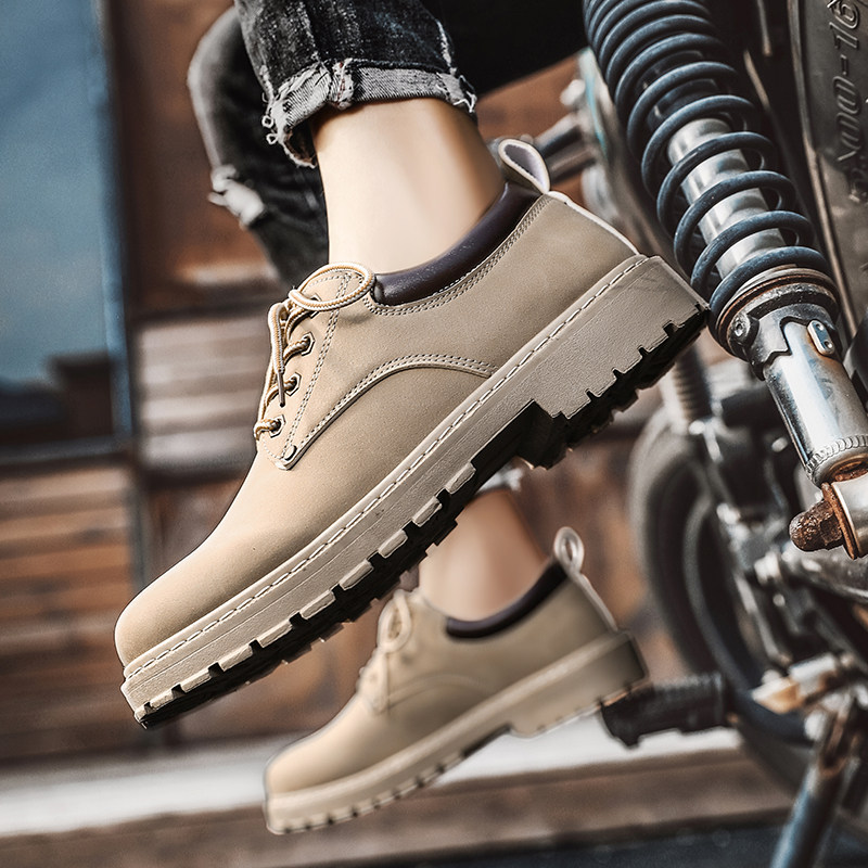 Summer Martin Boots for Men, Low-Top Casual Versatile Leather Shoes, British Style Yellow Work Shoes, Retro Large-Toe Safety Short Boots