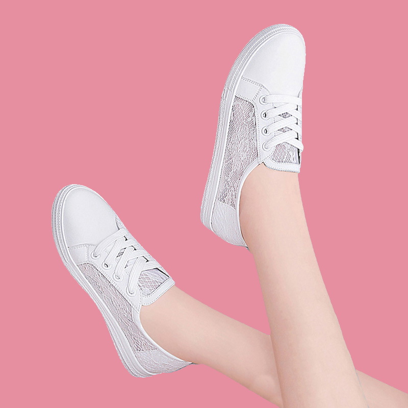 Mesh Breathable Sneakers That Show Off Your Feet, White Leather Sneakers, New Lace Versatile Trendy Mesh Shoes, Lightweight and Trendy Mesh Breathable Sneakers That Show Off Your Feet, White Leather Sneakers, New Lace Versatile Trendy Mesh Shoes, Lightweight and Trendy