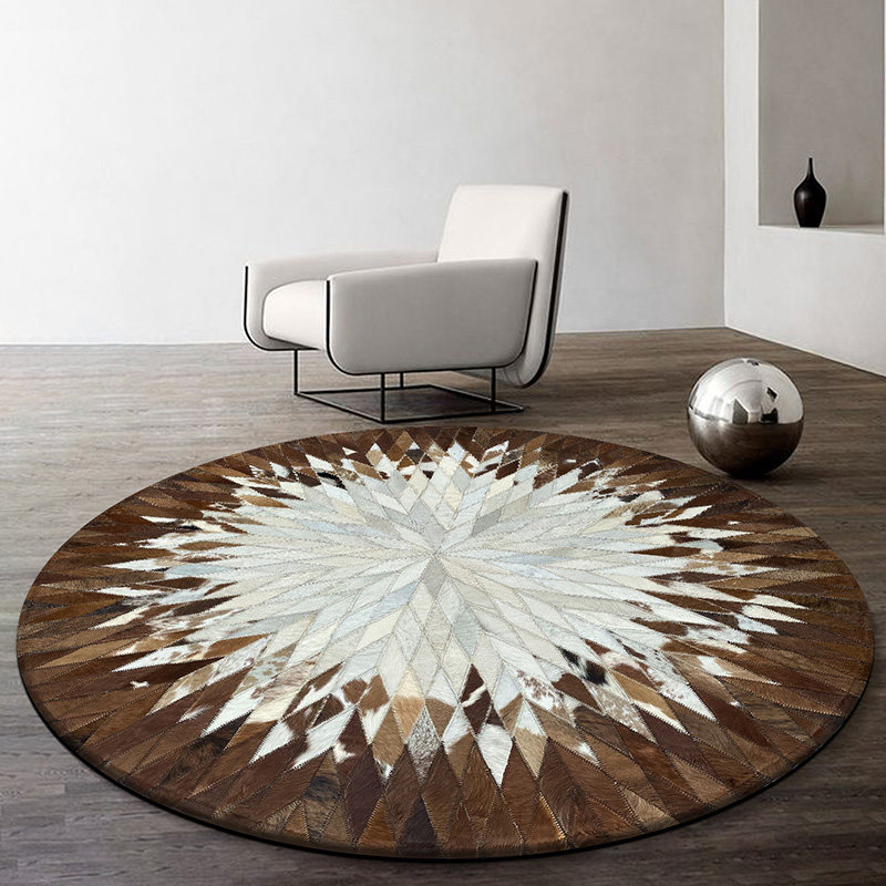 Round carpet stitching cowhide living room Nordic modern American light luxury coffee table study bedroom bedside swivel chair floor mat