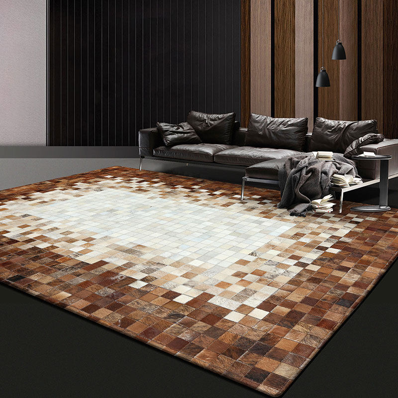 Pure hand-made bull leather splicing large carpet light luxury living room household minimalist modern American tea couple mats bedroom edge blanket
