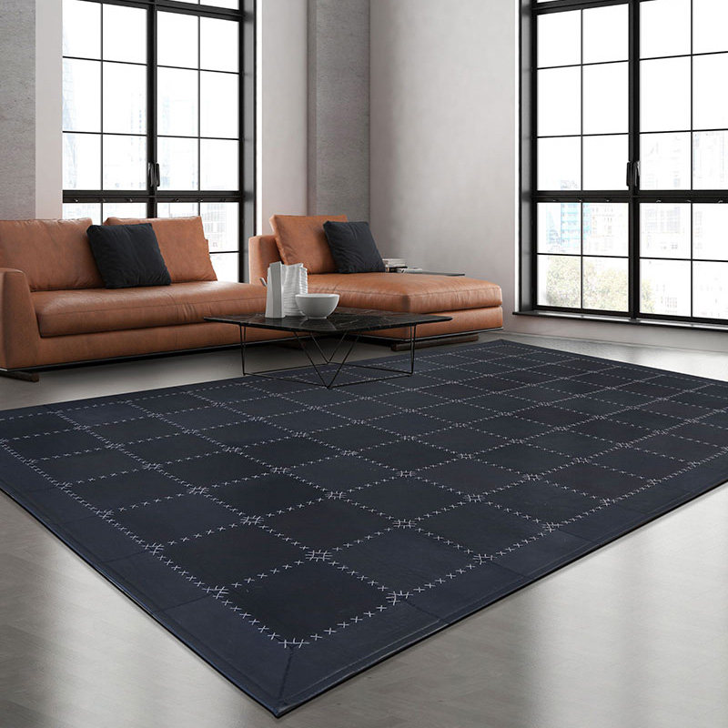 Lightly-faced bullskin carpet luxury black splicing household Nordic Simple Modern Living Room Tea Several Bedroom Bed Blanket