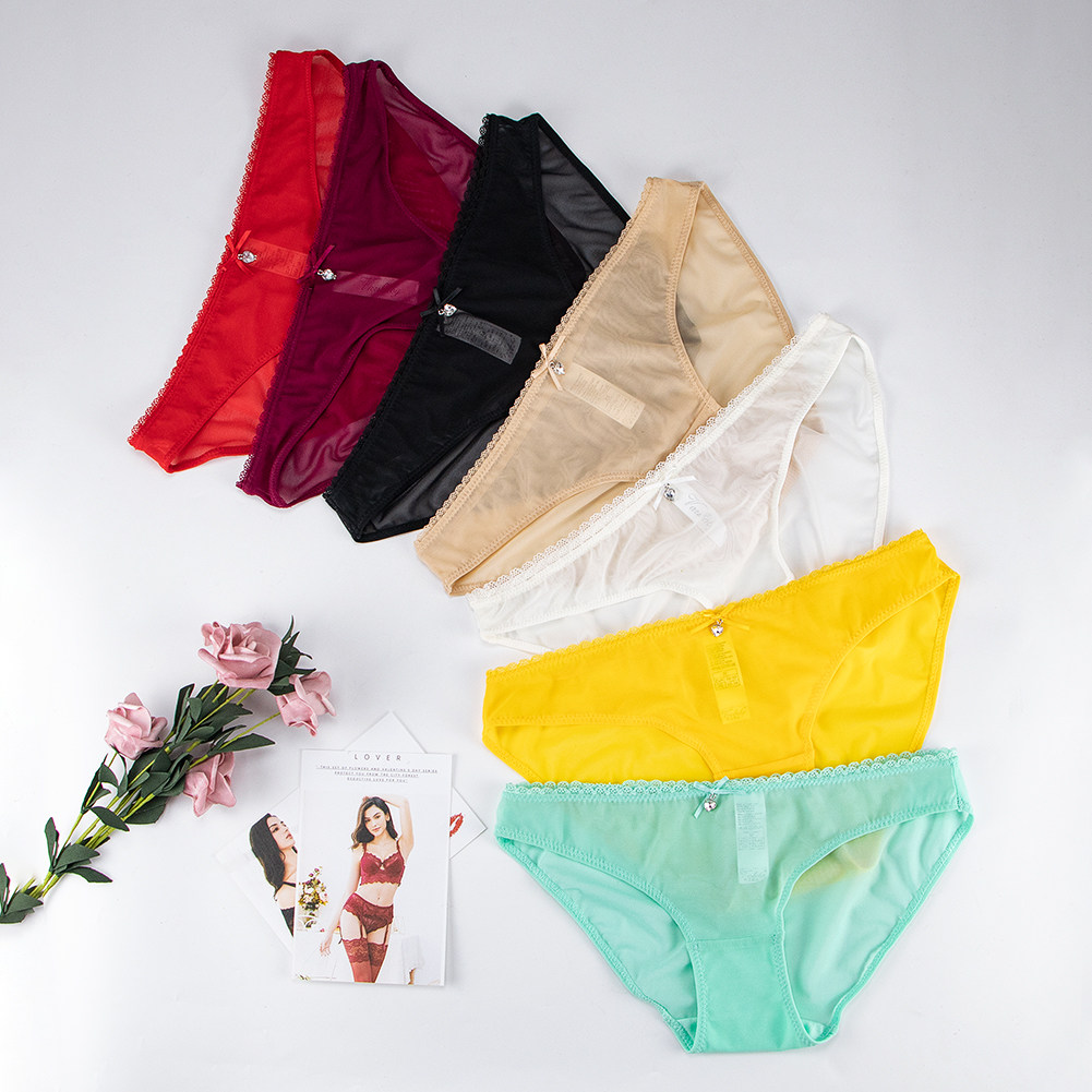 Lace transparent bow summer thin section hollow comfortable sexy low waist enlarged briefs seamless ladies underwear