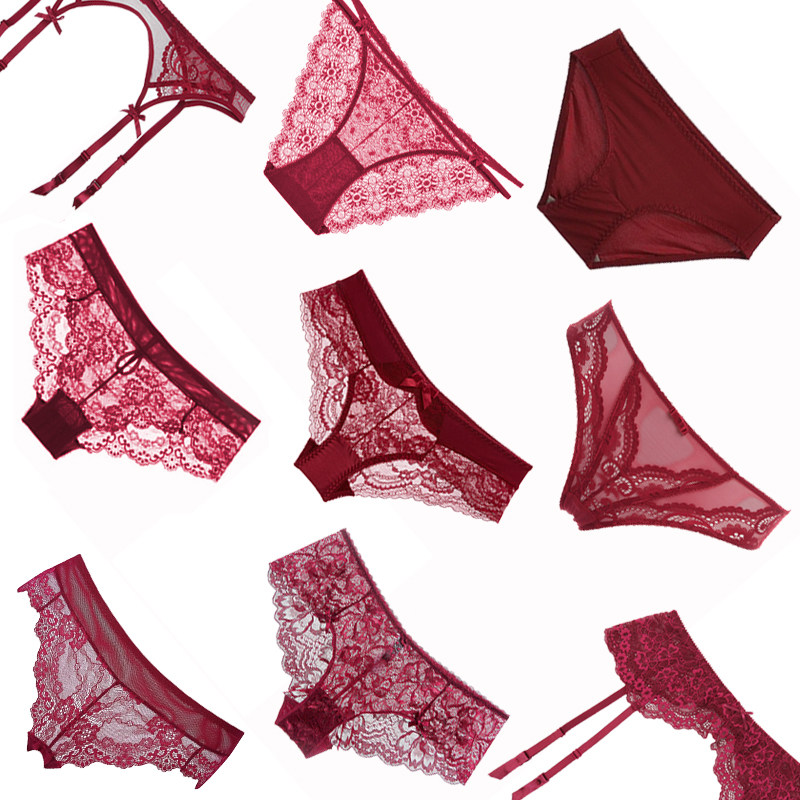 Zodiac year red underwear briefs thong T pants mid-waist high waist ultra-thin lace sexy temptation big red