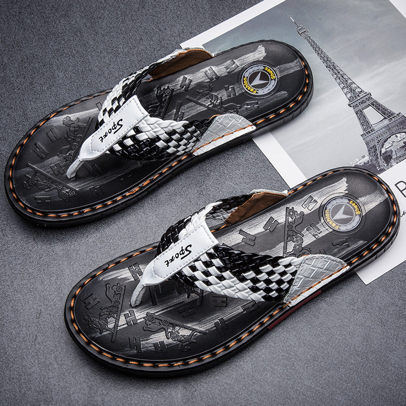 Leather flip-flops men's summer outdoor trend clip-on sandals sandals outside wear non-slip 2022 new slippers for men