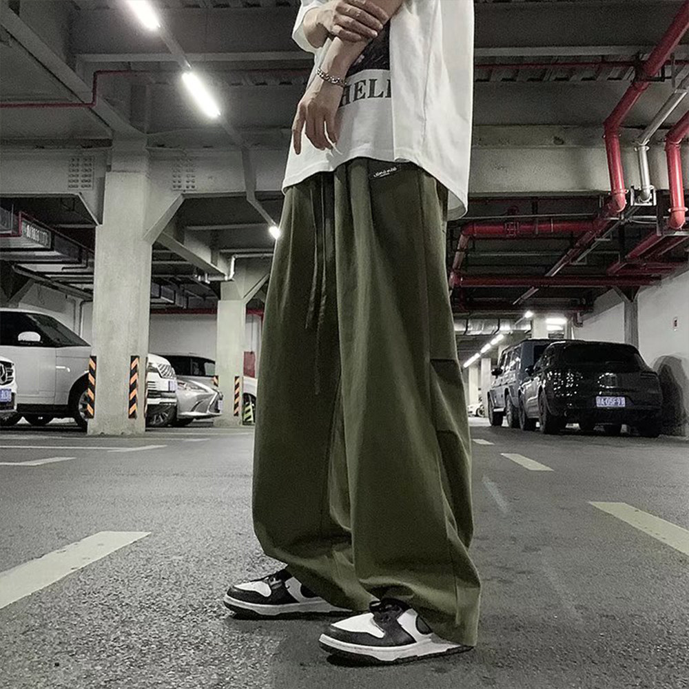 Japanese wide leg pants boys American retro loose casual mopping trousers tide brand ins trend all-match overalls