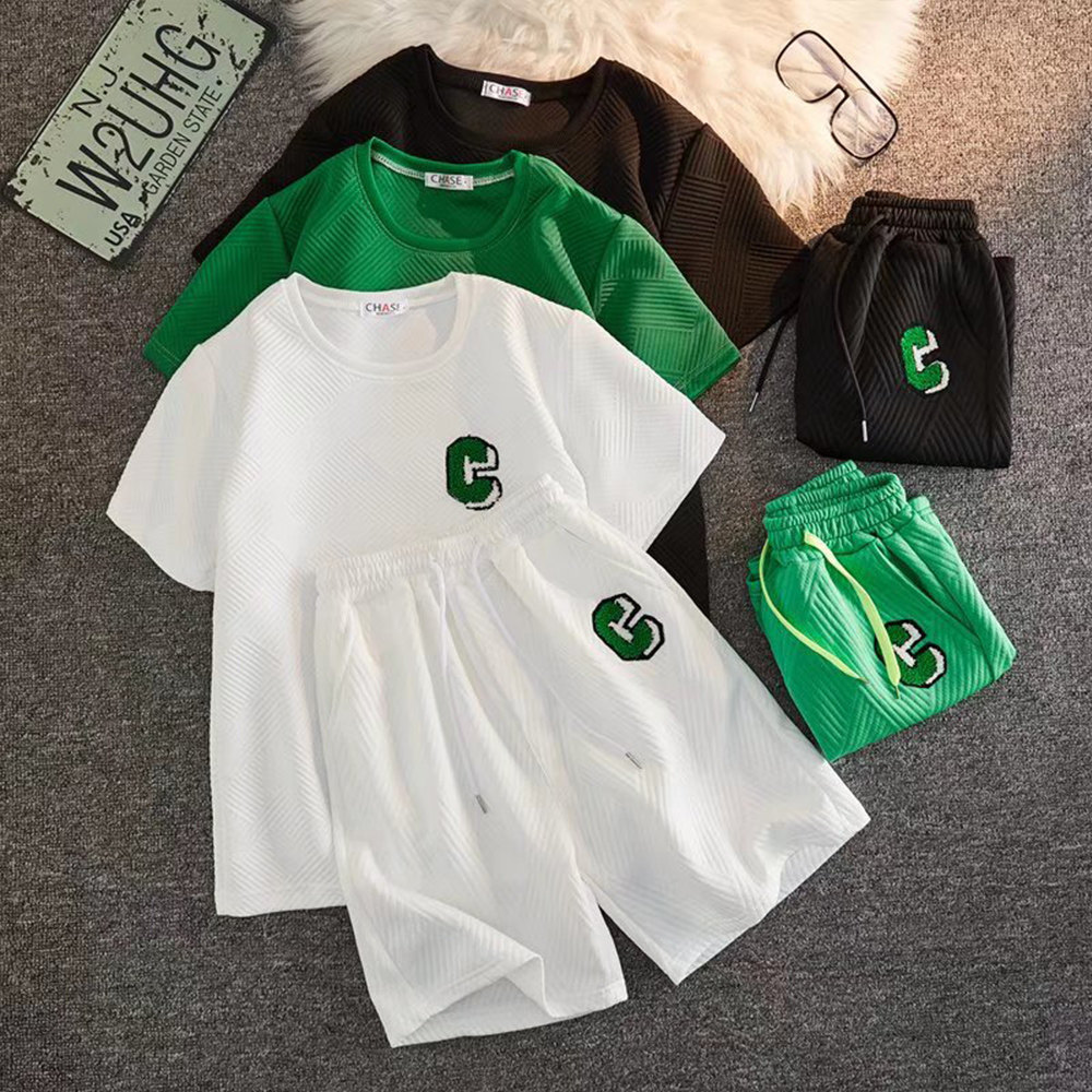 Middle school student sports suit men's summer thin section loose casual short-sleeved T-shirt trend outer wear fitness running shorts