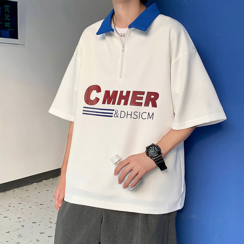 Waffle Polo shirt men's short-sleeved summer Korean trend all-match half-sleeve lapel T-shirt Hong Kong style ins loose top