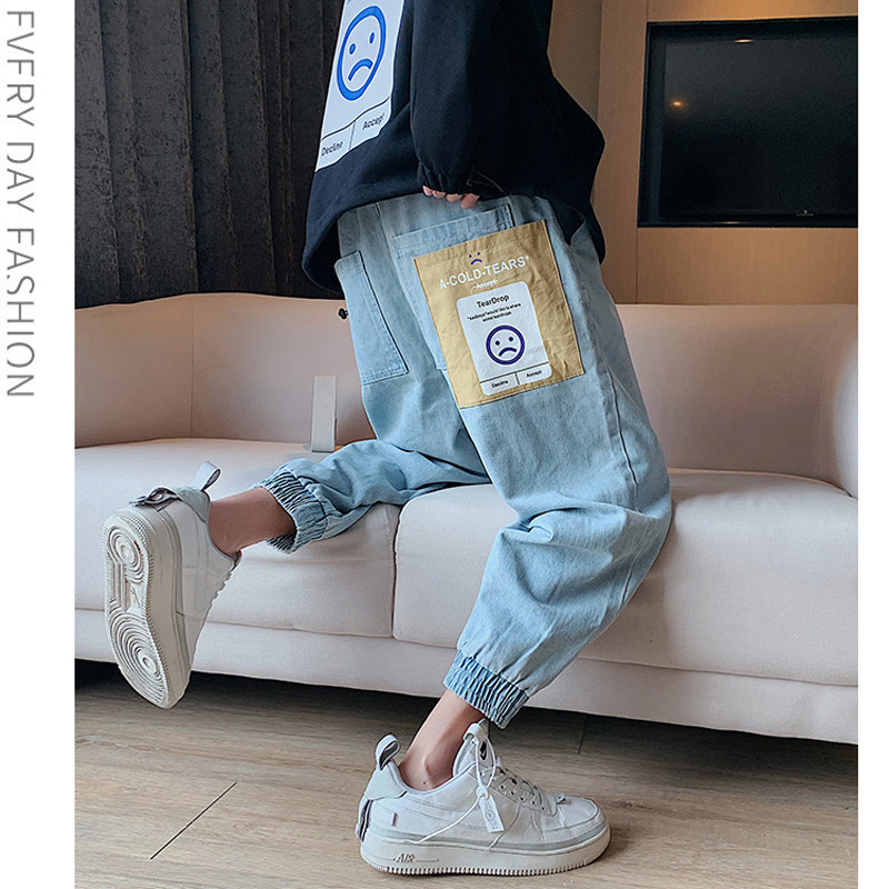 Denim Trousers 90% Men's Handsome Gas Tooling Pants 2022 Suit Loose Beam Tide Cards Korean Version Trend 100 lap