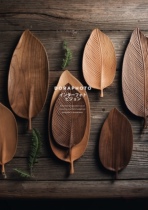 Food photography baking props black walnut leaf vein original handmade whole wooden tray Chinese style Japanese style