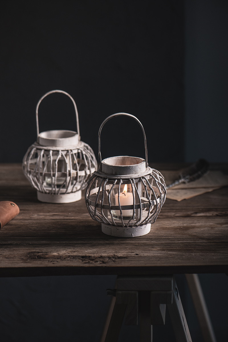 Fan-style home natural vines handmade old white candlesticks Mori's wedding dining table arranged outdoor tracks