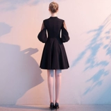 Черное короткое вечернее платье, коллекция 2022, городской стиль, французский стиль, по фигуре