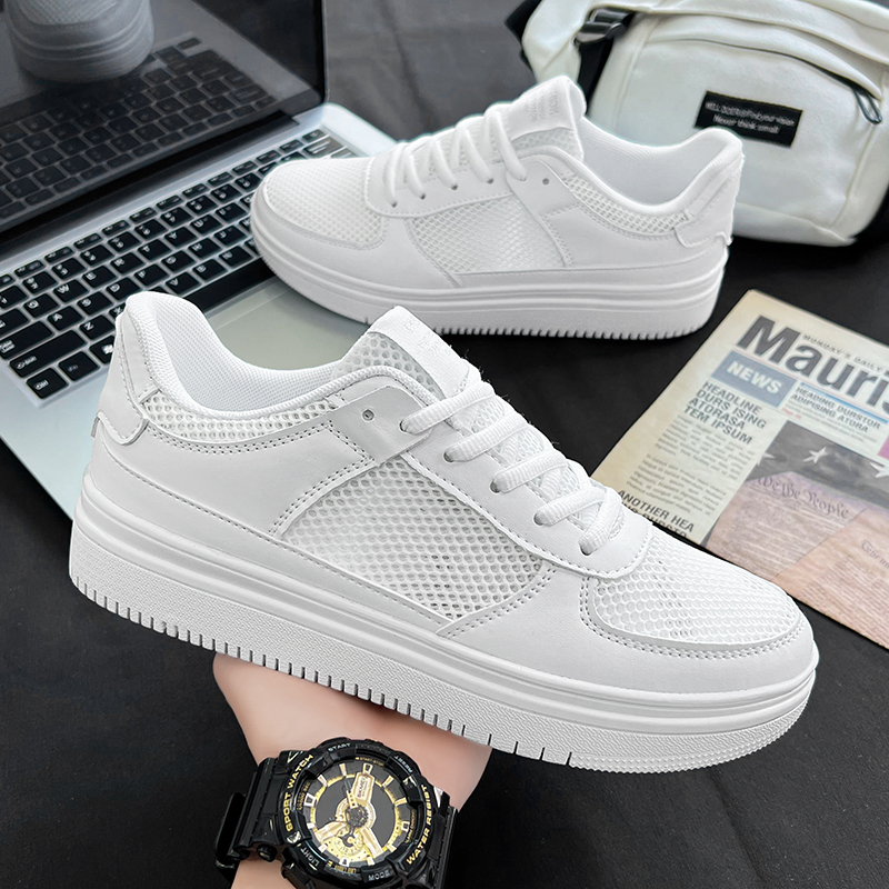 Men's Summer Breathable Hollow-Out Sneakers, Large Size 47, 45 Mesh White Sports Casual Shoes, 46 Student White Sneakers Trendy