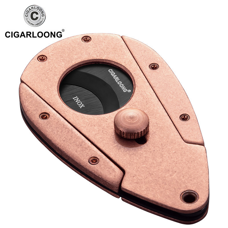CIGARLOONG EGGPLANT CIGAR CUT CIGAR KNIFE STAINLESS STEEL TRAVEL PORTABLE DOUBLE EDGED FROSTED GIFT BOX PACKAGING