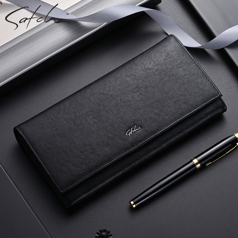 Sachi Wallet Men's Long Genuine Leather Wallet Official Authentic 2026 New Business Brand Cowhide Clutch Bag for Men