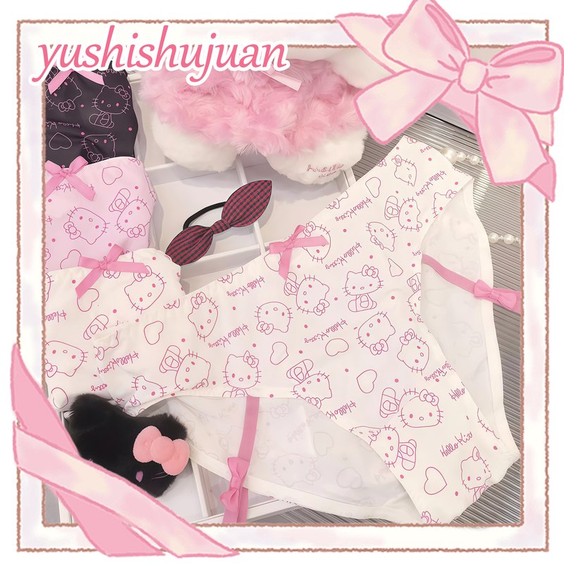 Sweet Kitty Cat Ice Silk Girls' Underwear, Cute Hello Kitty Hip-Hugging Seamless Breathable Student Briefs