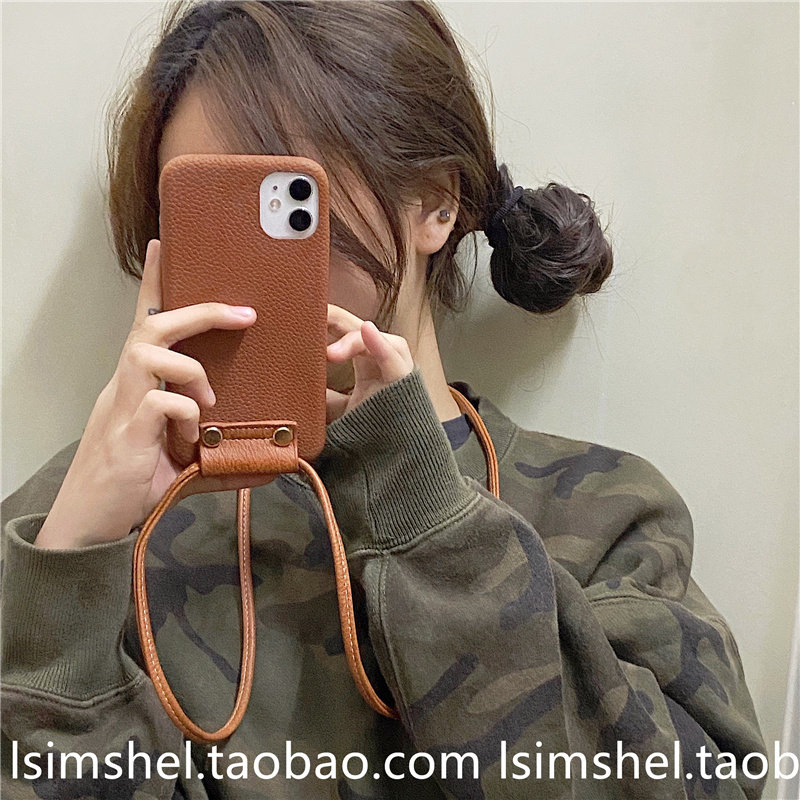 ins Korean Leather Crossbody Strap 7p for Apple 12 Cell Phone Case Xiphone 11 ProMax Vintage Mini