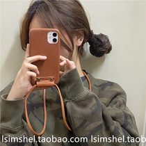  ins wind Korean leather messenger belt 7p Suitable for Apple 12 mobile phone case Xiphone11ProMax retro mini