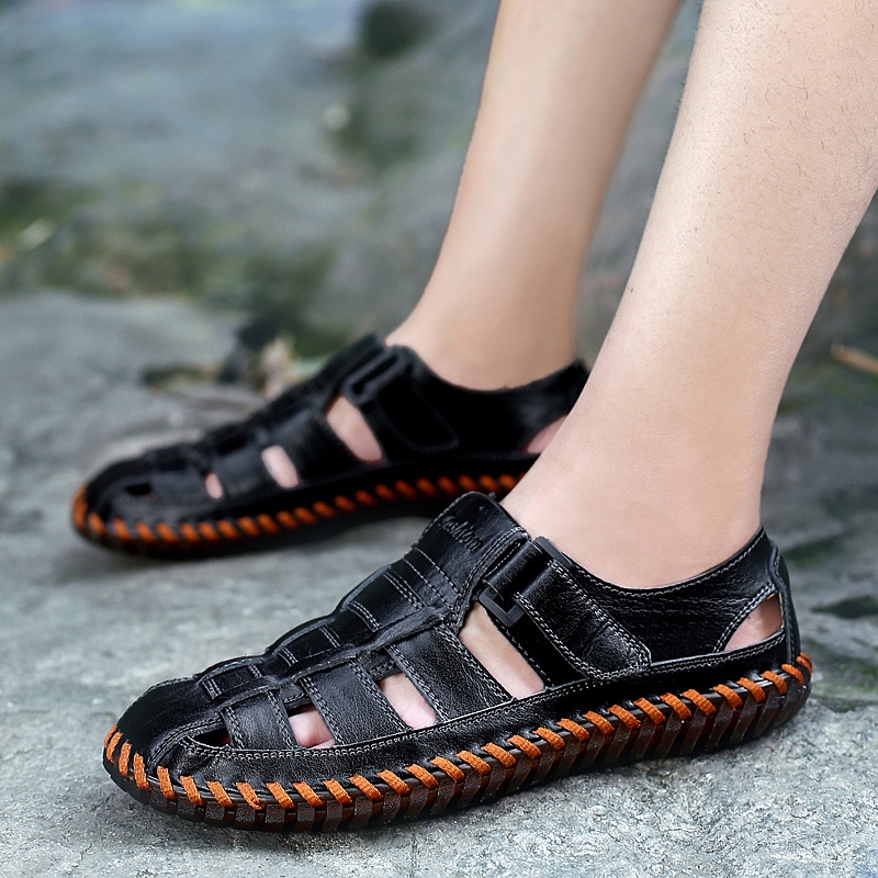 Large size 45 Baotou soft bottom men's sandals summer 46 plus size 47 plus fertilizer widening trend casual sandals