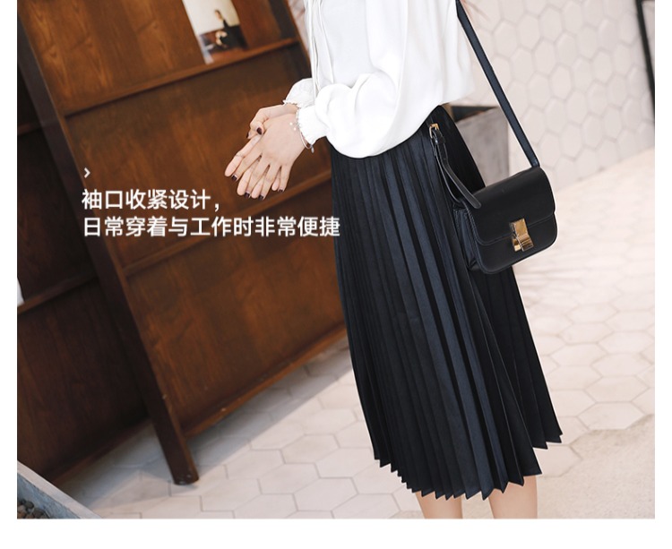Xuân 2018 mới thắt nơ áo sơ mi nữ tay dài chạm đáy áo sơ mi trắng voan sơ mi nữ Han Fan áo sơ mi nữ 2018 hàn quốc