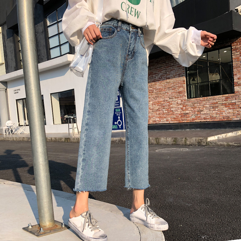 Broadlegged Jeans Woman 90% Korean version Light color Summer thin style student Bathyme with small Loose Straight Cylinder Pants Tide