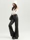 Autumn and Winter Black Leather Pants, Non-Tight-Fitting, Bootcut, for Tall Women, Extended Length, High-Waisted, Slimming, Straight-Leg Flared Pants