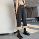 Lamb wool plus velvet wide-leg jeans women's autumn and winter small net red wear eight-point straight with Martin boots