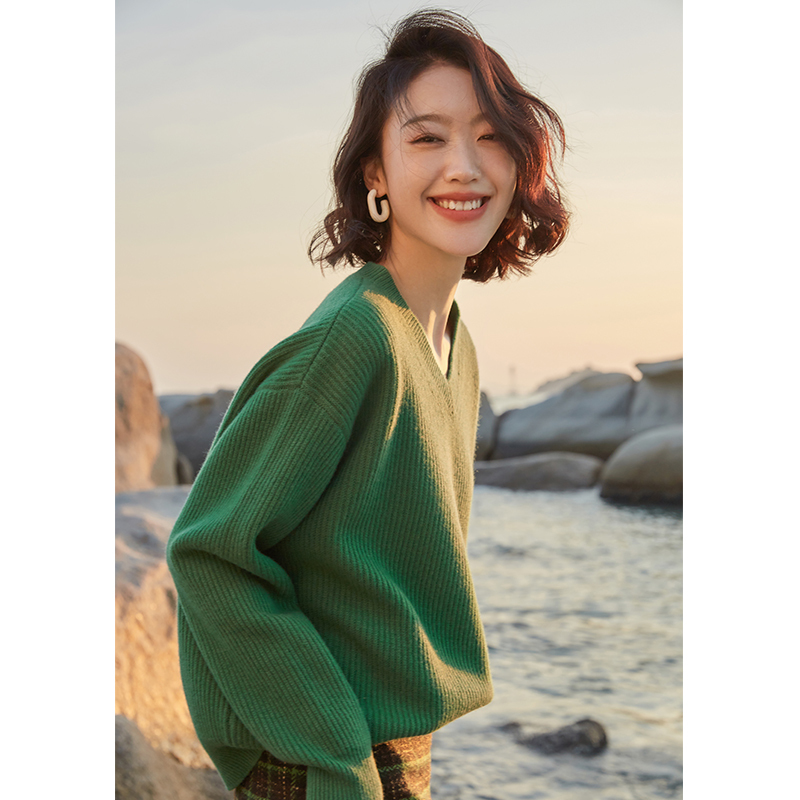Mix Selection | 100% Merino Wool Green Lazy Pullover Knitted Top Slimming Sweater Mix Selection | 100% Merino Wool Green Lazy Pullover Knitted Top Slimming Sweater