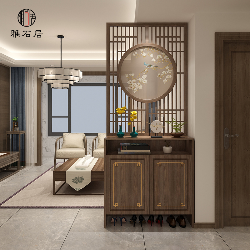 New Chinese Solid Wood Screen Partition Cabinet Decoration Living-room Entrance into the family Xuanguan Shoe cabinet Tea Room Fence Hollowed-out Creative Seat Screen