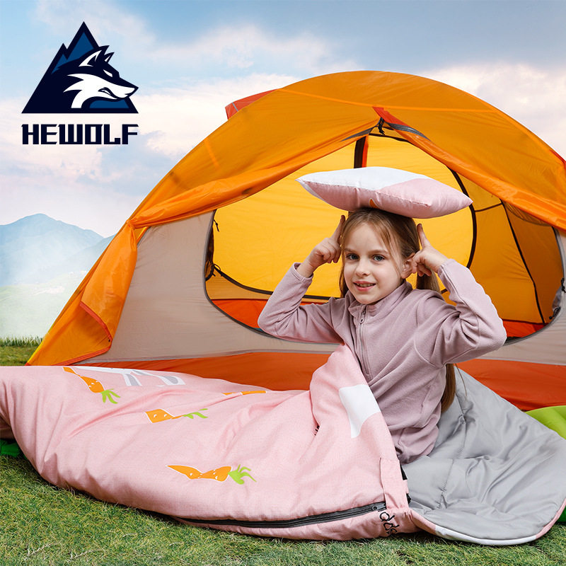 Male wolf outdoor camping children's cartoon anti-kick by male and female children spring, summer, autumn and winter thick warm and cold sleeping bags