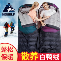 Wolf outdoor adult autumn and winter camping light thick envelope type snow cold proof duck down dirty down sleeping bag