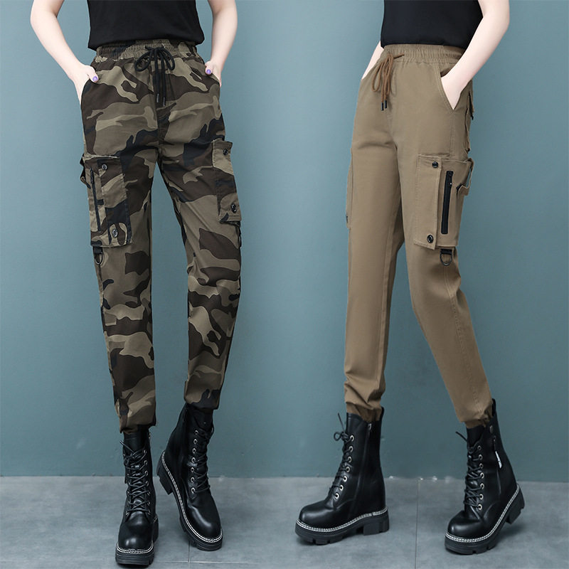 2022 spring and autumn loose and thin multi-pocket street overalls female military handsome BF hip-hop casual long pants