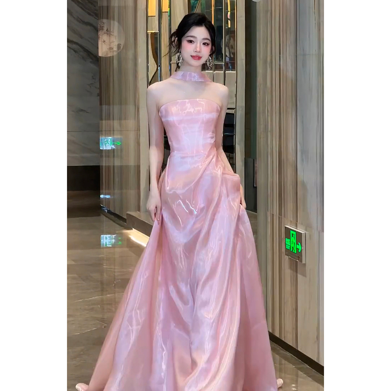 Pink Evening Dress 2026 New Model High-End Luxury Strapless Birthday Coming-Of-Age Ceremony Engagement Gown Bridal Robe Bride's Toast Dress