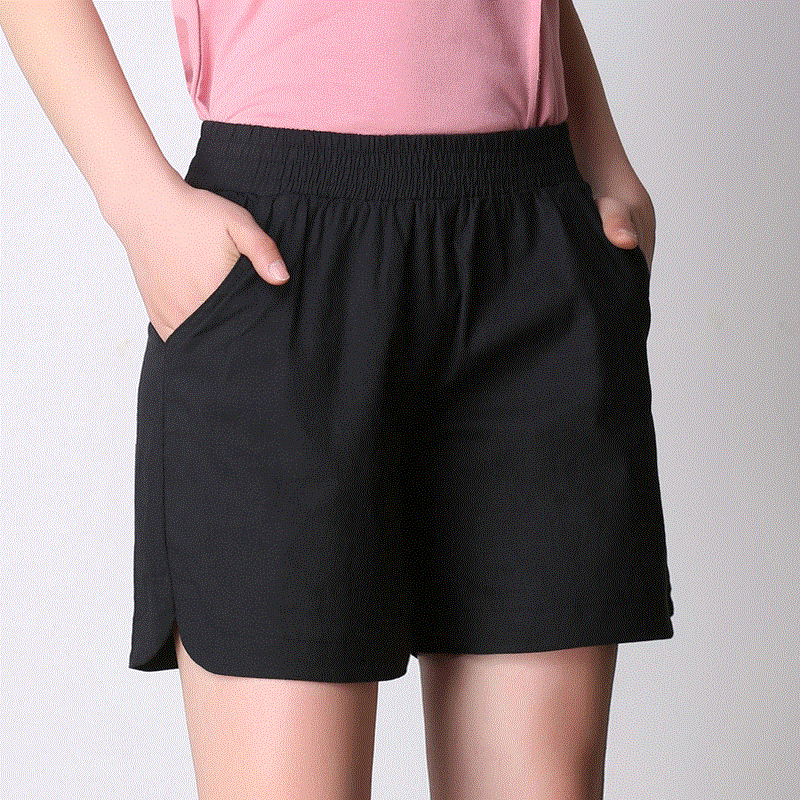 宽松黑色短裤女夏天运动热裤亚麻阔腿短裤大码休闲棉麻五分裤女夏