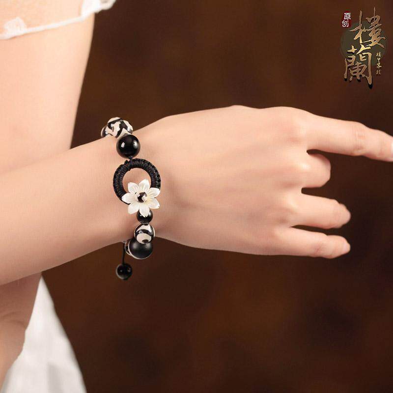 民族风女手链三眼天珠玛瑙手串西藏手珠贝壳花配饰品 复